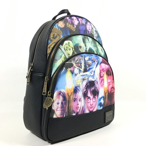 Loungefly Harry Potter Trilogy Triple Zip Pocket Mini Backpack Black Multicolor main image 6